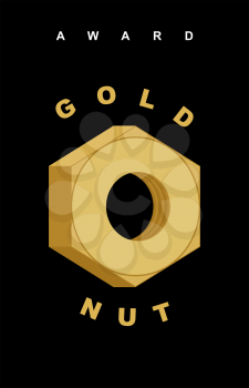Award Golden nut. Prize for class engineer. Golden nut on a black background. Honorary diploma. Vector illustration.
