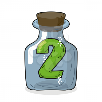 Figure two in laboratory bottle. Figure 2 in the magic bottle with a wooden lid. Research of two. Vector illustration
