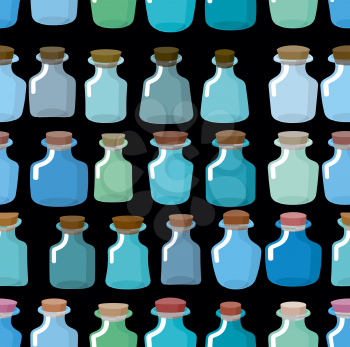 Research laboratory bottles seamless pattern. Vector background of glass bottles.
