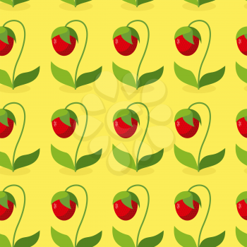 Ripe red strawberries with green leaves seamless pattern. Vector background of berries. Hilarious vintage ornament for fabrics.
