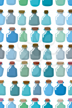 Magic glass empty bottle seamless pattern. Vector background from magic pot.
