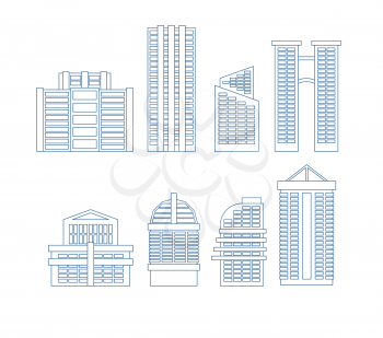 High-rise buildings. Buildings line icon set. City Skyscrapers vector illustration

