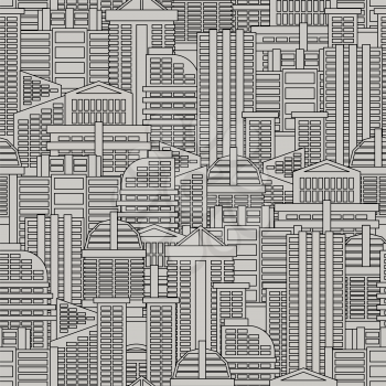 City seamless pattern. Vector background of buildings and skyscrapers. Texture of metropolis of gray