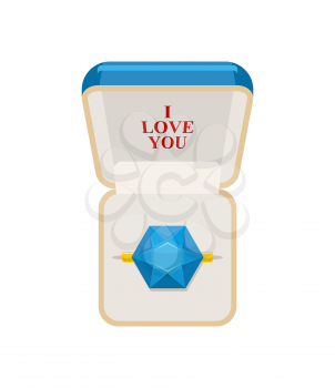 Ring in  box. Jewelry for weddings and engagements. I love you. Sapphire ring. Vector illustration for Valentines day