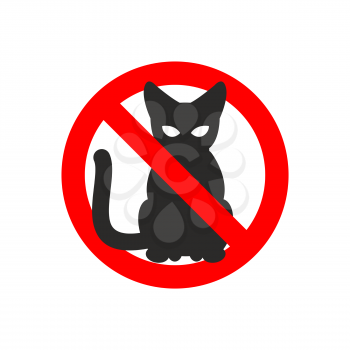 Stop cat. Vector sign No cats. Ban pet. Black cat silhouette. Sign ban slashed red circle
