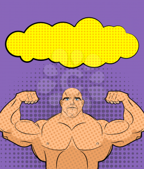 Bodybuilder pop art with bubble. Vector illustration for retro comics. Athlete with big muscles.
