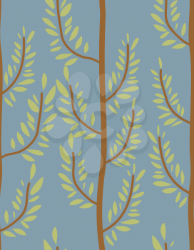 Trees seamless pattern. Trunk and leaf texture. Natural vector background. Ornament Wood
