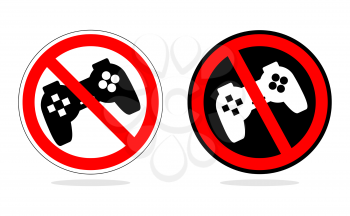 Play ban. Sign prohibiting computer games. With the joystick. Vector symbol is prohibited. Do not video gaming