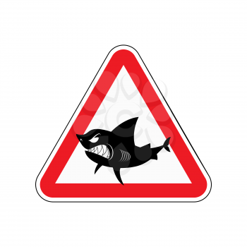 Sign of attention to shark. Red triangle with silhouette of  toothy fish. Vector illustration
