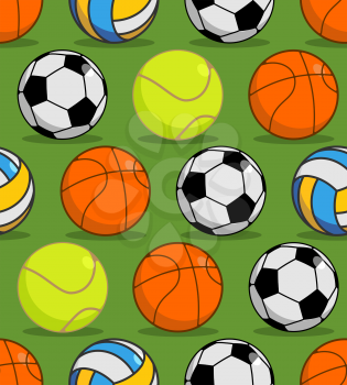 Sports ball seamless pattern. Balls ornament. Basketball and football. Tennis and volleyball. Sports background
