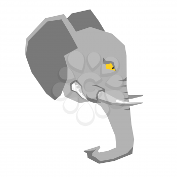 Angry elephant. head of  big aggressive animal with grin. Wild beast growls. Scary ferocious predator with tusks and trunk
