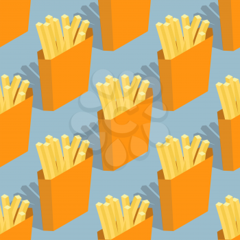 French fries seamless pattern. Sliced ​​potatoes in paper box. fast food background. Delicious Frying potato texture.
