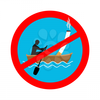 Forbidden to smoke on boat. Red sign prohibiting smoking. Ban smokers and cigarette
