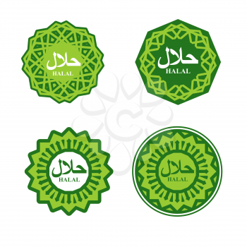 Halal sign. Muslim traditional food logo. Etiquette Arabic meal. Logo for Muslims permitted feed. Islamic ornament. 
