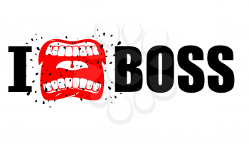 I hate boss. shout symbol of hatred and antipathy. Open mouth. Flying saliva. Yells and Shrill scream. Logo hatred his chief
