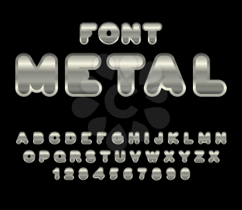 Metal font. ABC of iron. Steel alphabet. Metallic shimmering letters. Chrome lettering

