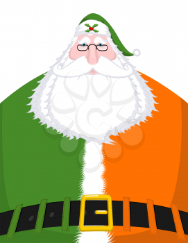 Santa Claus Ireland Daidi na Nollag Irish language. Christmas old man in clothes colors Ireland flag. Sprig of mistletoe on cap. Great Irish Santa ( Daddy of Christmas ). Traditional New Year grandf