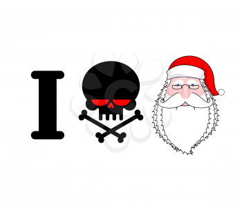 I hate Santa. Skull and bones symbol of hatred and face Santa. Christmas illustration for hooligan
