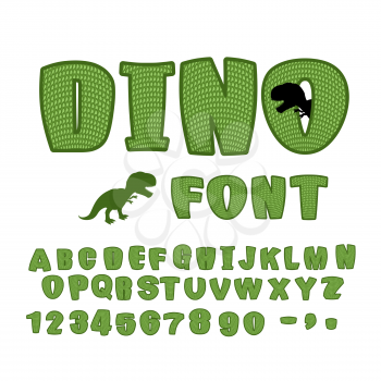 Dino font. dinosaur ABC. Texture animal of Jurassic period. Tyrannosaurus alphabet. Green Monster letters
