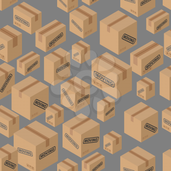 Moving seamless pattern. Lot of cardboard boxes background. Paper packaging for things.