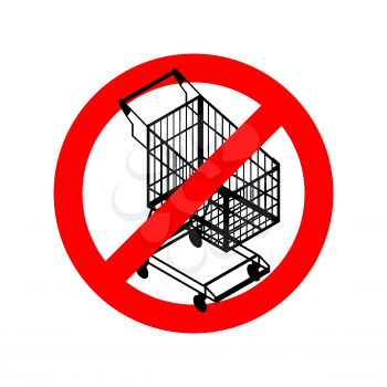 Stop shopping cart. Prohibited shopping trolley. Strikethrough supermarket buying. Emblem against buyers. Red prohibition sign. Ban sale