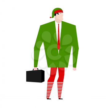 Elf BusinessMen helper of Santa Claus. Manager of Christmas gnome with suitcase. Office worker masquerade. Corporate New Year Celebration
