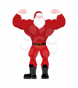 Santa Claus strong. Powerful old man with big muscles. Fitness Christmas. Sport New Year. Bodybuilder grandfather

