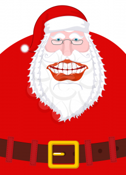 Joyful Santa Claus Laughs. Broad smile and belt. large mouth. Merry Christmas old man. Xmas design template. Illustration for new year
