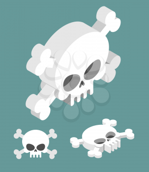 Skull isometric set. Head of skeleton and crossbones
