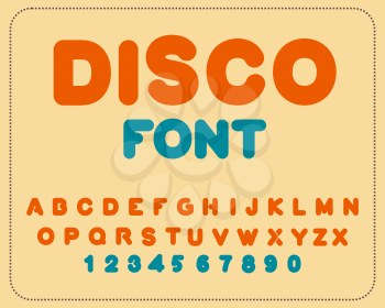 Disco font. Retro alphabet. Vintage rounded alphabet. Letters from 80s. Hipster lettring. Old typography

