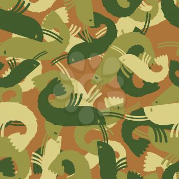 Military texture shrimp. plankton Army seamless pattern. Protective camouflage marine animals for clothing soldiers
