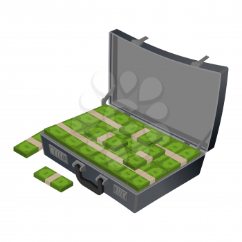 Suitcase with money. Case with cash. Suitcase with dollars. Wad of currency. Financial illustration. Suitcase wealth
