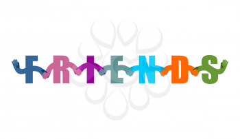 Friends lettering. friendship Logo. Letters holding hands handshake
