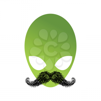 UFO hipster with mustache. Alien head isolated. Green Humanoid face
