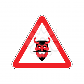 Attention devil. Dangers of red road sign. Satan Caution!
