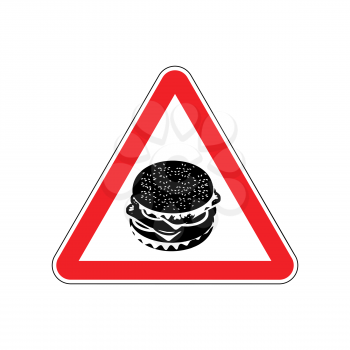 Attention Hamburger. Dangers of red road sign. Burger Fast food Caution
