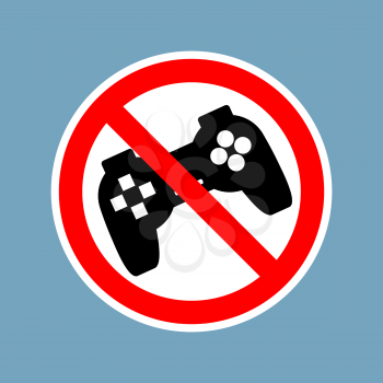 Stop video games. Ban Gamepad red sign. Prohibited joystick. Vintage video game gadget. console accessory