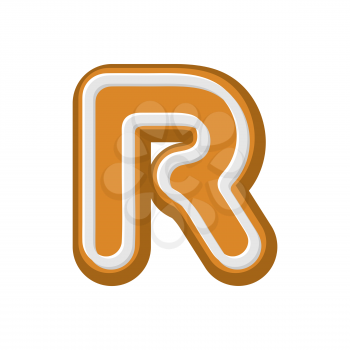 Letter R Gingerbread. Peppermint honey-cake font. Cookies alphabet. Lettering biscuit