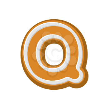 Letter Q Gingerbread. Peppermint honey-cake font. Cookies alphabet. Lettering biscuit