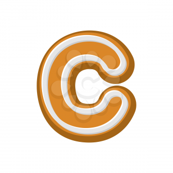Letter C Gingerbread. Peppermint honey-cake font. Cookies alphabet. Lettering biscuit