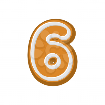 Number 6 Gingerbread font. Peppermint honey-cake ABC six. Cookies alphabet. Lettering biscuit