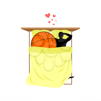 Lover Basketball. Guy and ball in bed. Lovers in Bedroom. Romantic date. Love sport play game 