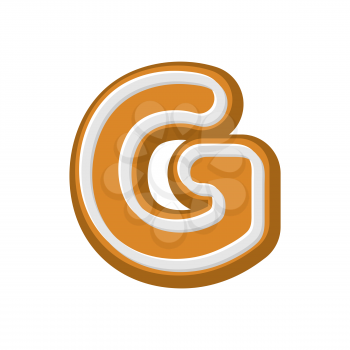 Letter G Gingerbread. Peppermint honey-cake font. Cookies alphabet. Lettering biscuit