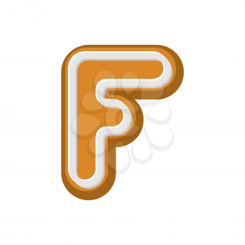 Letter F Gingerbread. Peppermint honey-cake font. Cookies alphabet. Lettering biscuit