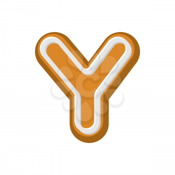 Letter Y Gingerbread. Peppermint honey-cake font. Cookies alphabet. Lettering biscuit