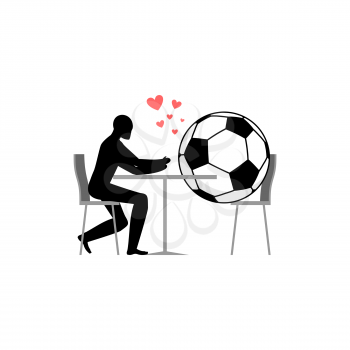 Lover Soccer. football ball and guy in cafe. Lovers in restaurant. Romantic date. Love sport play game 