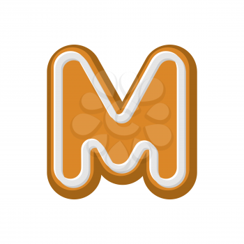Letter M Gingerbread. Peppermint honey-cake font. Cookies alphabet. Lettering biscuit