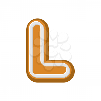 Letter L Gingerbread. Peppermint honey-cake font. Cookies alphabet. Lettering biscuit