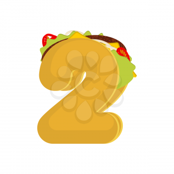 Number 2 tacos. Mexican fast food font two. Taco alphabet symbol. Mexico meal ABC