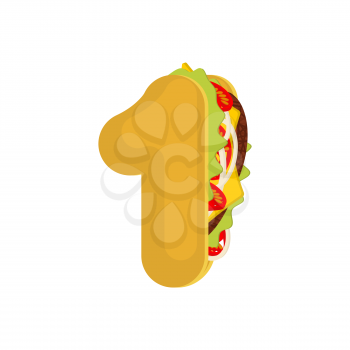 Number 1 tacos. Mexican fast food font one. Taco alphabet symbol. Mexico meal ABC